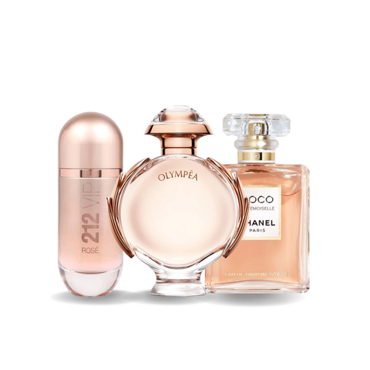 3 parfüm készlet | Carolina Herrera 212 VIP ROSÉ, Paco Rabanne OLYMPÉA a Chanel COCO MADEMOISELLE 100 ml